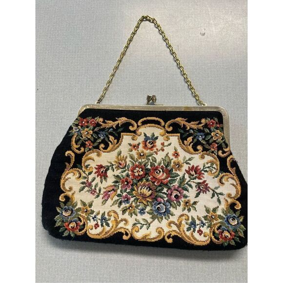 Vintage Walborg floral tapestry purse gold clasp & chain - Picture 3 of 5